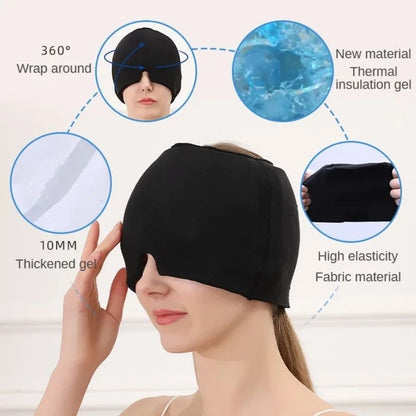 360° Migraine Relief Gel Hat - Hot Cold Therapy Pain Mask for Instant Relief & Pressure Release with Eye Masks Included