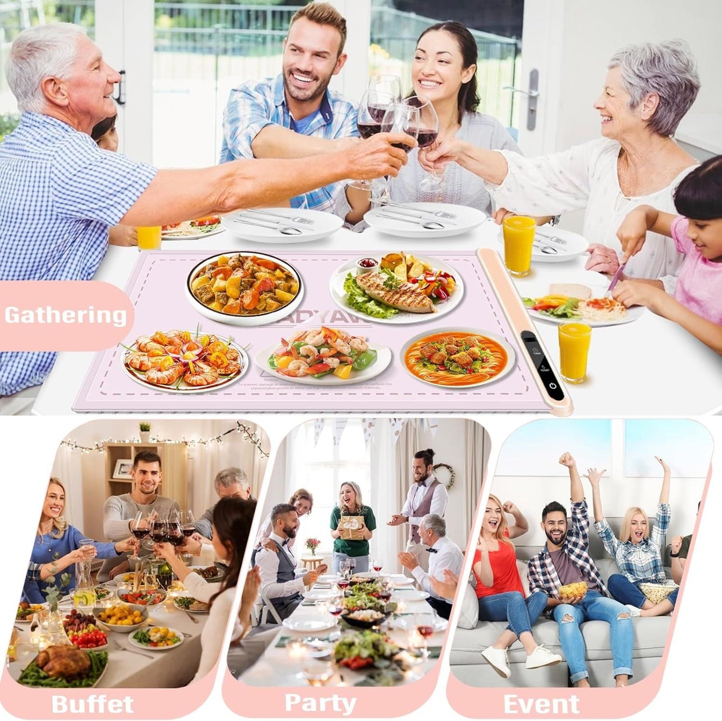 Silicone Electric Roll Up Heating Tray Food Warmers Mat Portable Hot Plates to Keep Food Warm