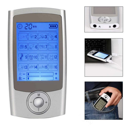 Sore No More relaxer device control unit with blue display and selection buttons