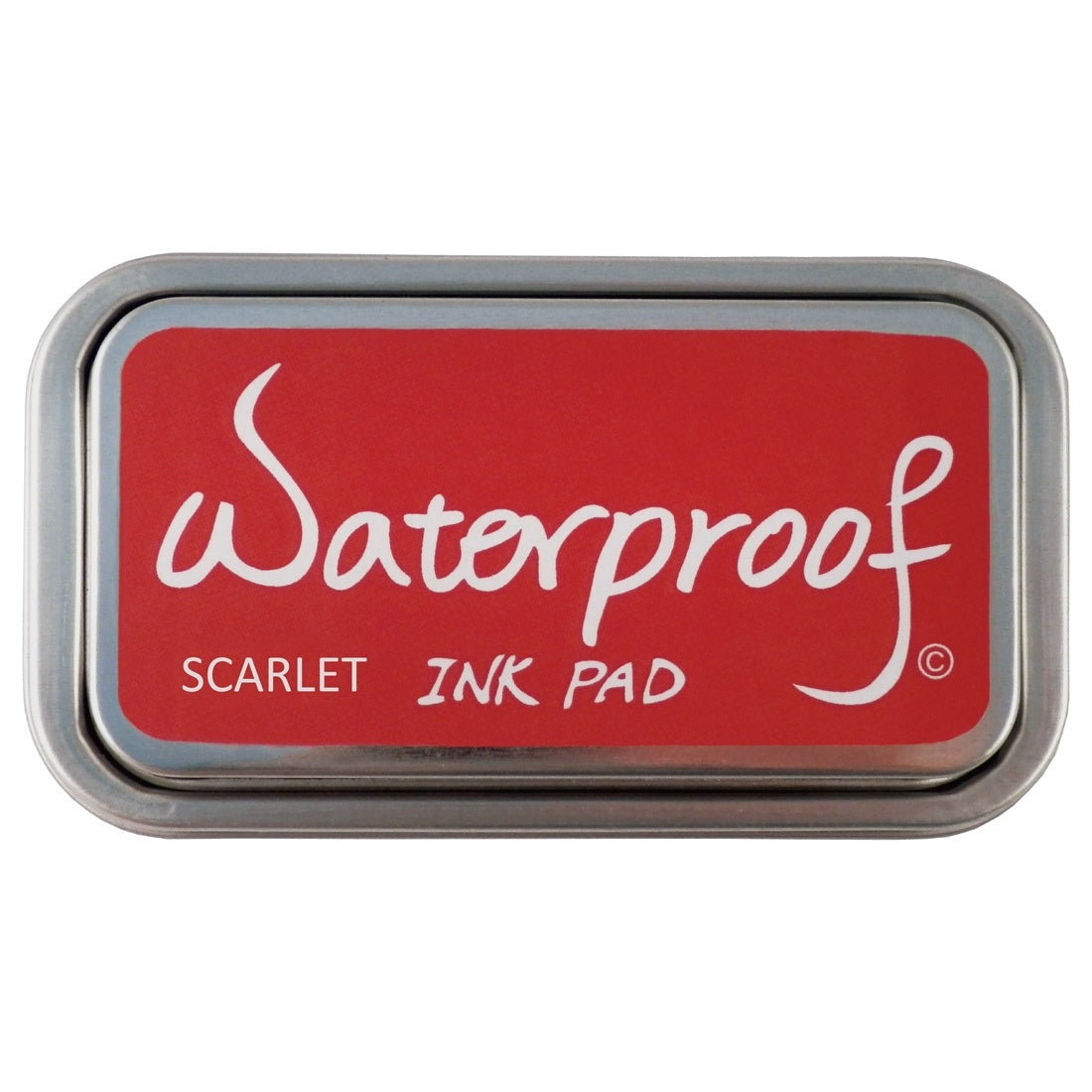 Scarlet waterproof ink pad in gray metal case