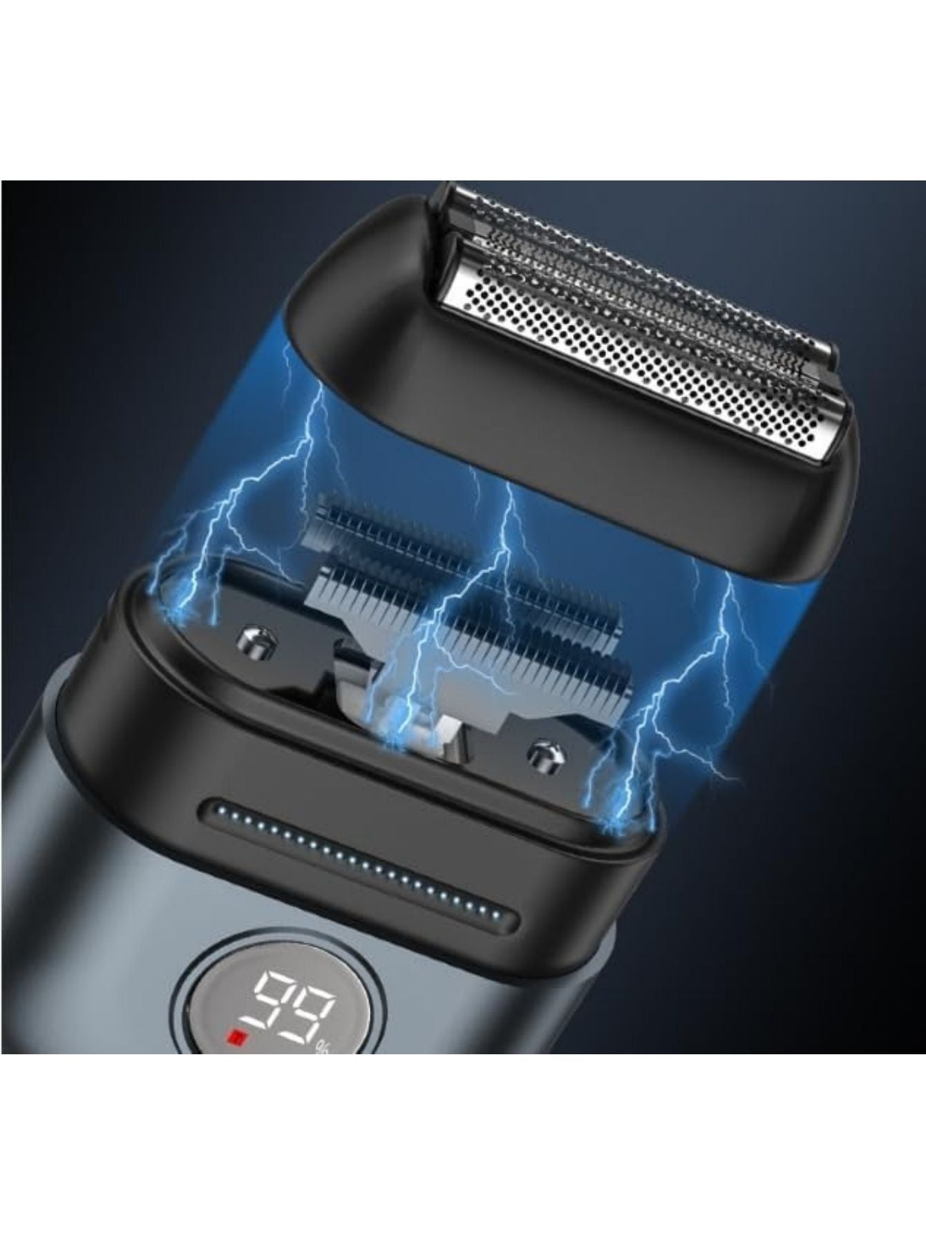 Men’s electric foil shaver head showing dual cutting foils