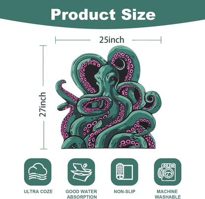 Green And Purple Cthulhu Rugs Water Absorbent Bath Mat Octopus Anime Rug Graphic Gothic Bathroom Rugs Fantasy Decorate, Non Slip Backing, Unique Gift & Decor for Gamers, 27x18 in