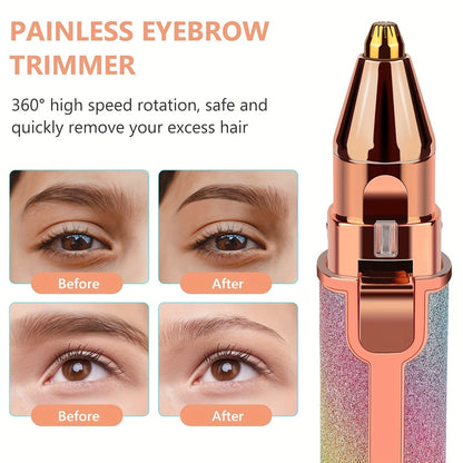 2-in-1 Eyebrow Razor for Women - Painless and Precision Facial Hair Removal with USB Rechargeable Trimmer and Built-in LED Light - Perfect for Nose, Lips, and Body