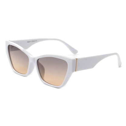 Square retro cat-eye sunglasses, white frame, beige tinted lenses, slim temples