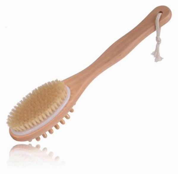 Wooden toothbrush with soft bristles and looped hanging cord