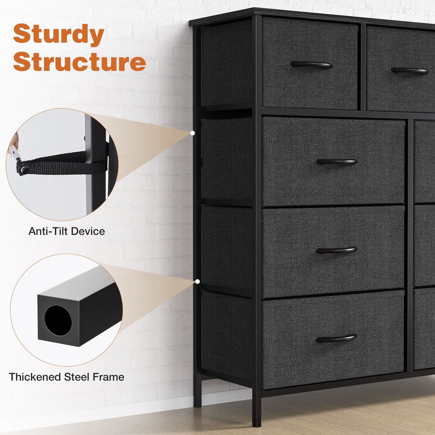 Dresser For Bedroom With 9 Fabric Storage Drawer Wardrobe Tall Chest Organizer Closet Adult Kids Clothes Cabinet Furniture