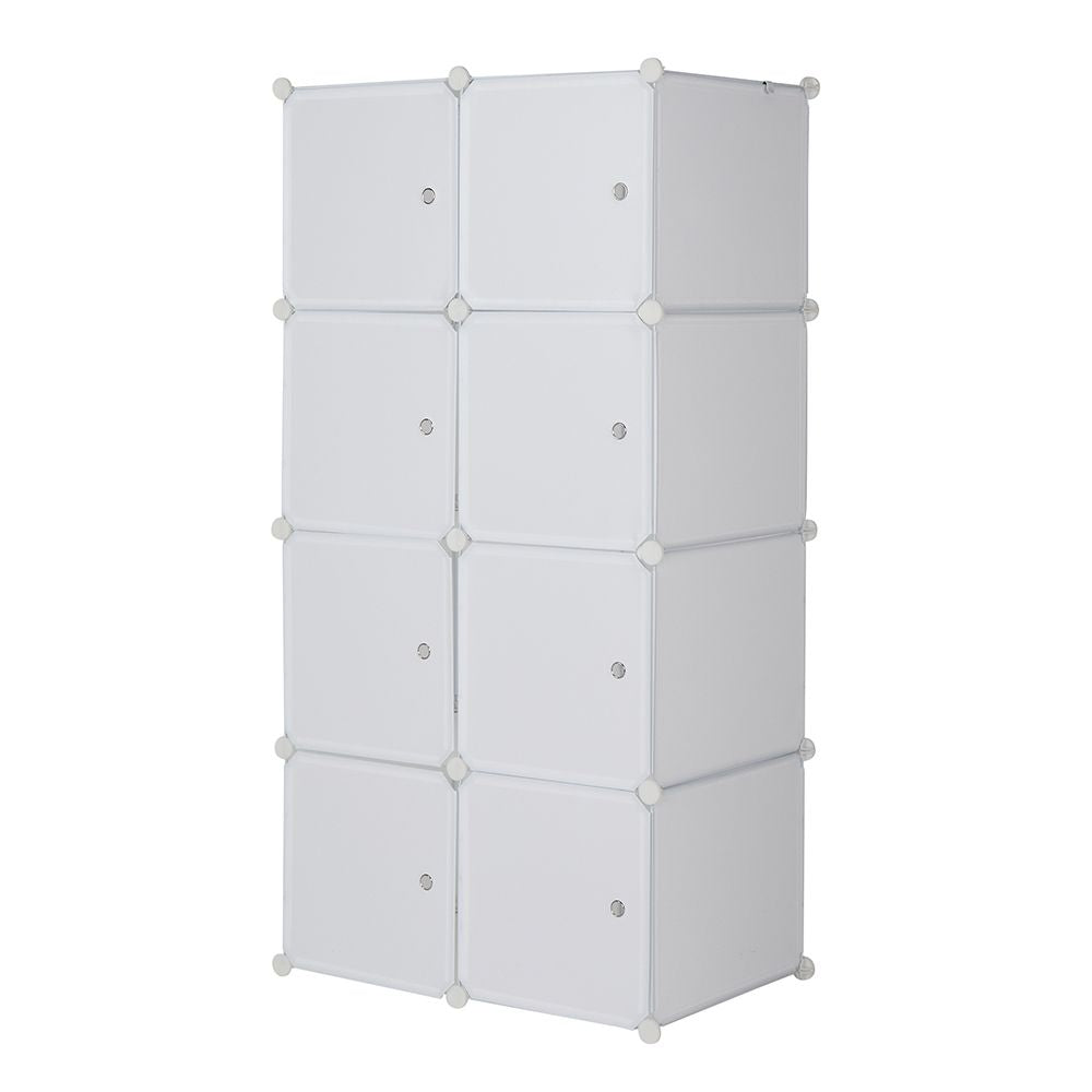 8 Cube Organizer Stackable Plastic Cube Storage Shelves Design Multifunctional Modular Closet Cabinet with Hanging Rod RT