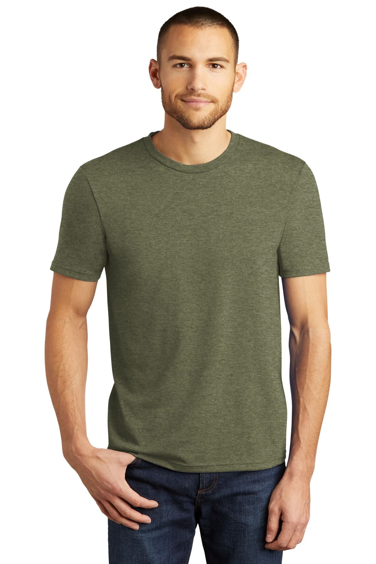 Men's tri-blend crew neck T-shirt, olive green, short sleeves