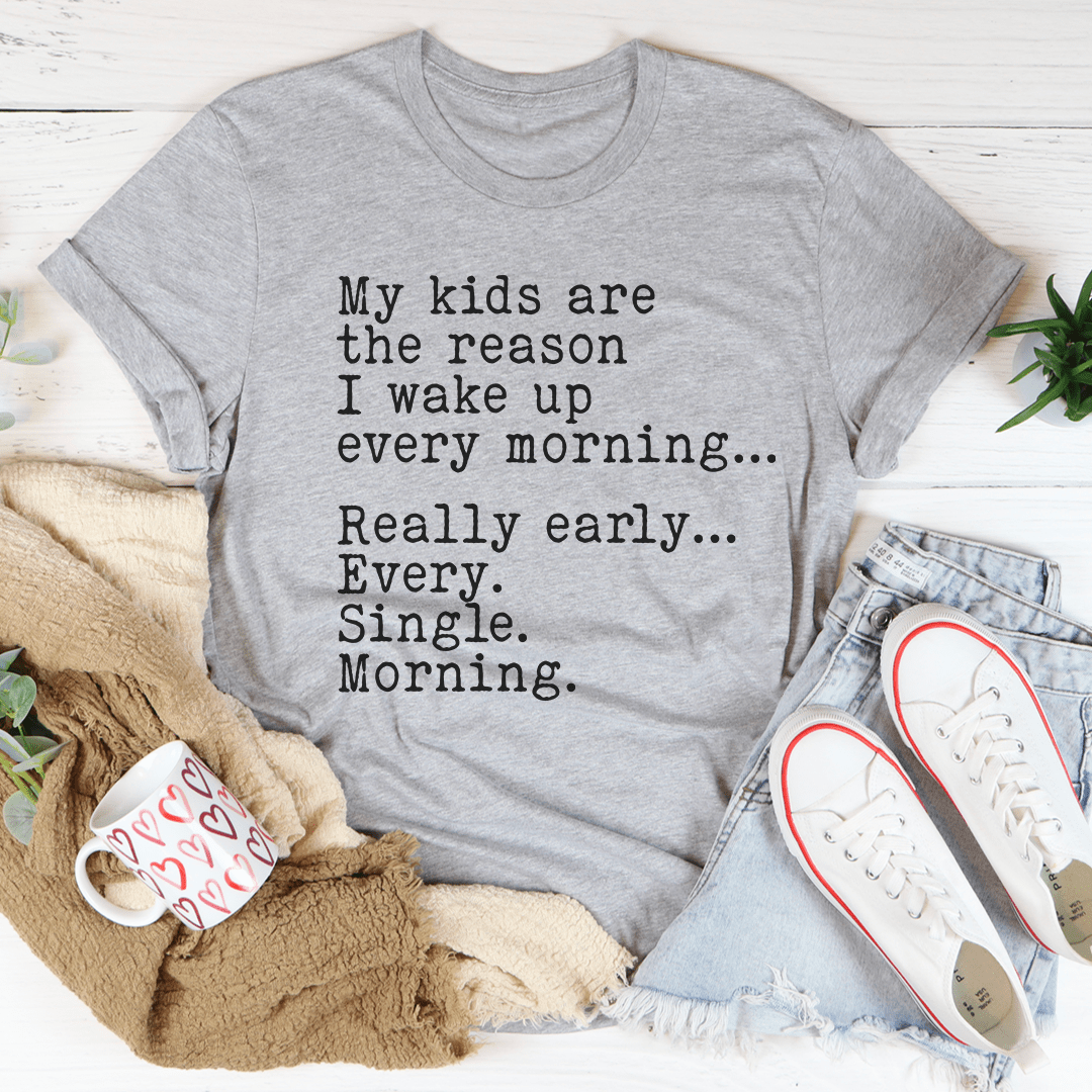 Heather gray short-sleeve crew-neck kids graphic T-shirt with front slogan text