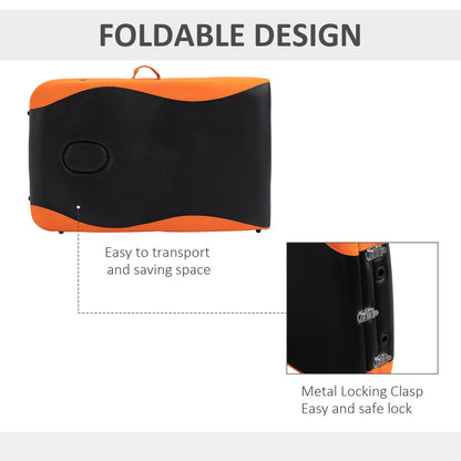 Portable Luxury: 73" 3 Section Foldable Salon Bed, Facial Couch in Black Orange for Spa Therapy Equipment