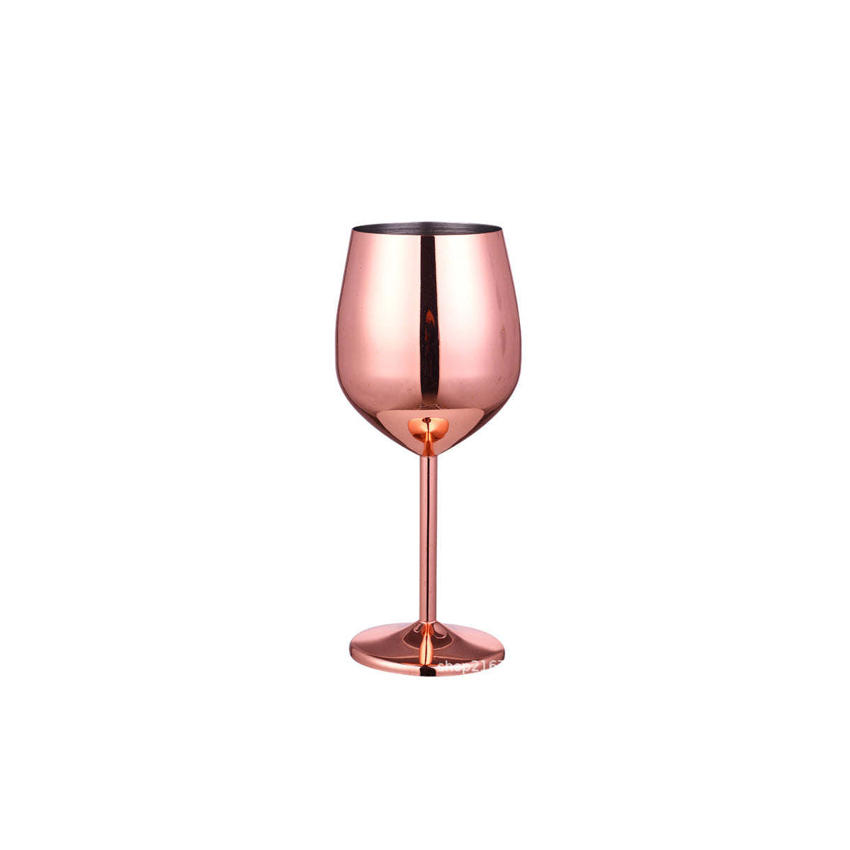 Rose gold stemmed cocktail glass with a wide rounded bowl and flat circular base