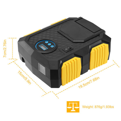 Compact tire inflator pump with top LCD panel and yellow side grips