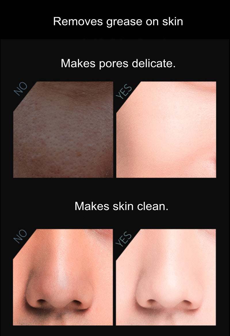 Skin close-up comparison of oil-absorbing results with before and after views