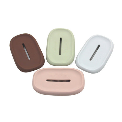 2-in-1 silicone soap holder set, brown, mint, white and pink oval soap dishes