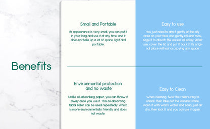 Portable face roller benefits card with easy-to-use and easy-to-clean sections