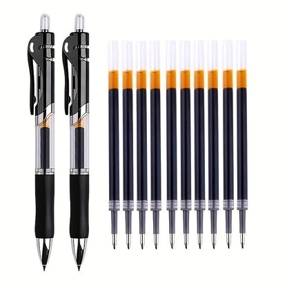 Black gel pen set with orange ink-tipped refill cartridges and two pens