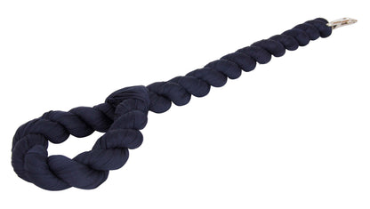 Navy braided dog leash with large braided loop and metal clasp end