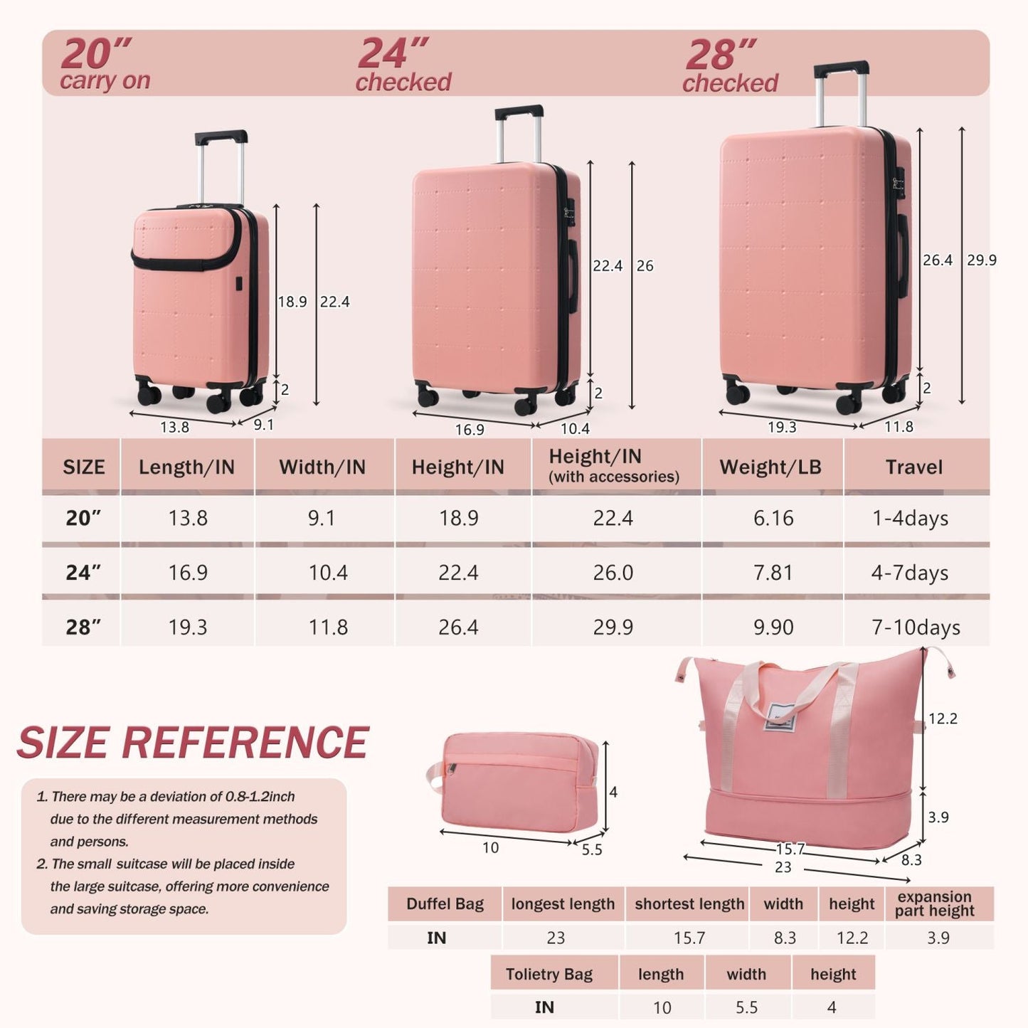 Hardside Luggage Set 5 Piece with Bags,20IN Half-opening Carry on Luggage with USB Port, Expandable 24IN 28IN Luggage with Double Spinner Wheels TSA Lock