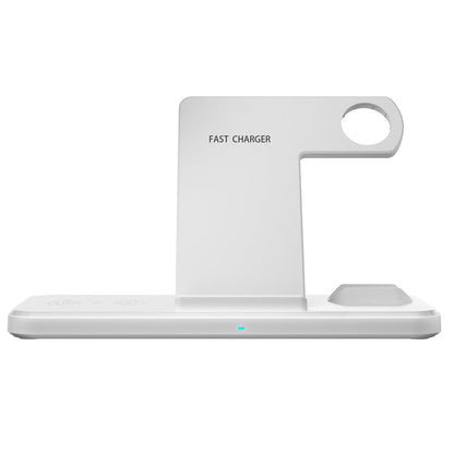 White 4-in-1 foldable wireless phone charging dock with watch stand and side cradle