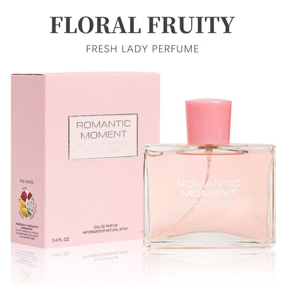 3.4fl Oz Women's Eau De Parfum - ROMANTIC MOMENT - Floral & Woody - With Rose, Chamomile, and Lemon - Medium Intensity Perfume
