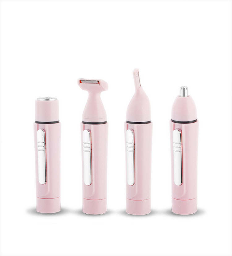 Pink multi-attachment grooming wand set with four included heads