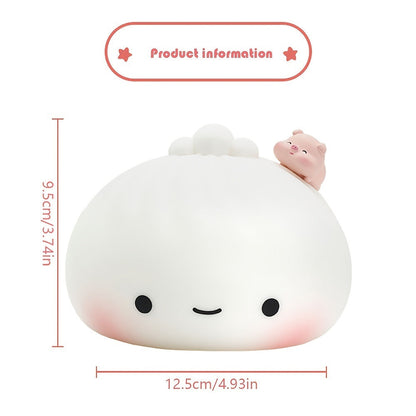 Silicone dumpling night light with cute pig topper, white, touch-controlled