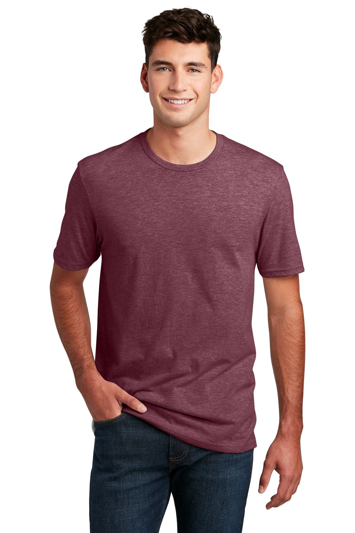Men's heathered burgundy crew-neck T-shirt with short sleeves