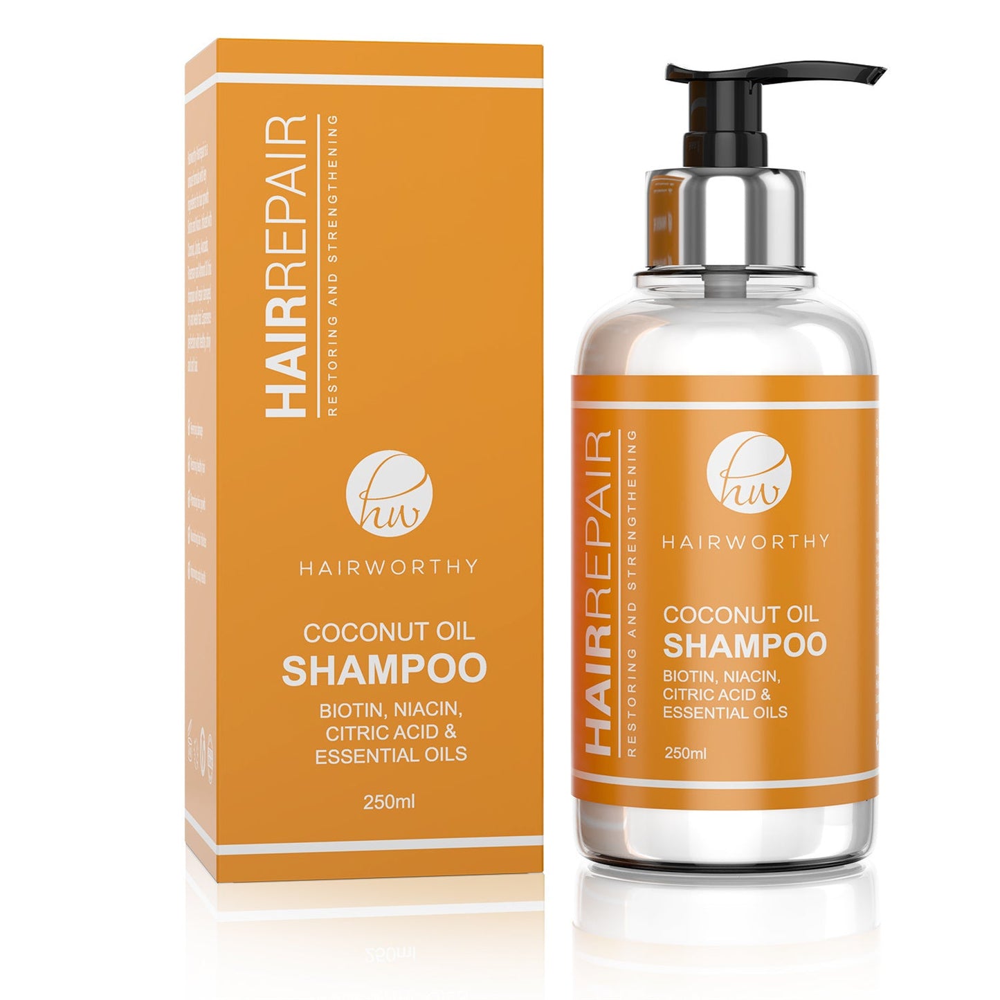 Hair repair shampoo bottle with pump, coconut oil formula, 250 ml