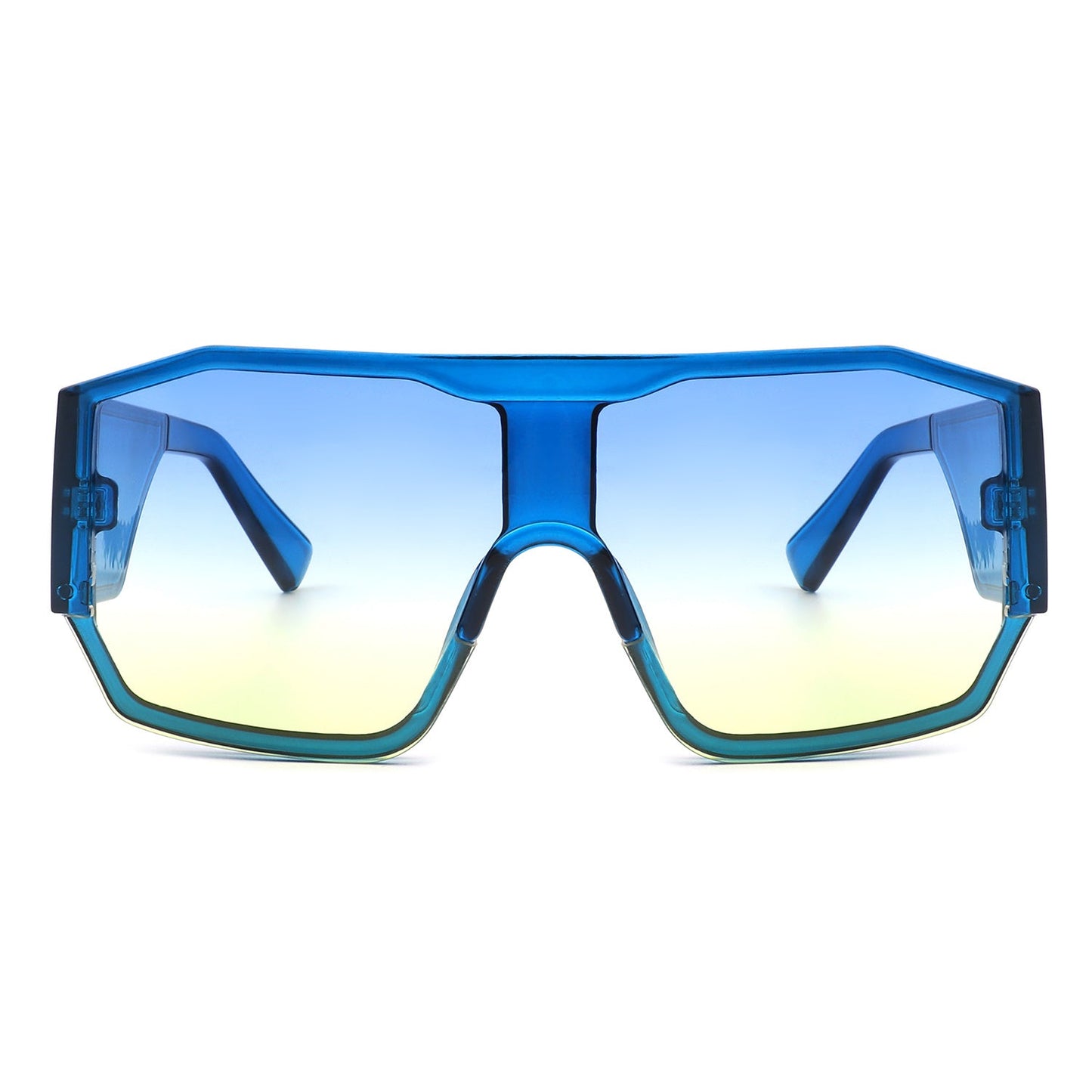 Oversize square aviator sunglasses with blue frame and blue tinted lenses