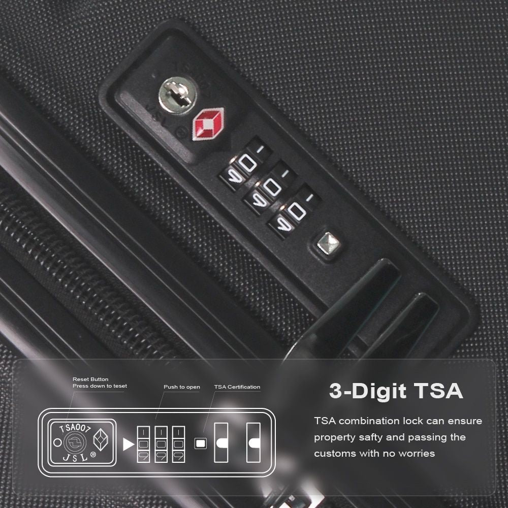 Luggage Sets ABS Hardshell 3pcs Luggage, Lightweight Durable Suitcase sets Spinner Wheels Suitcase with TSA Lock 20''24''28'' Available(Black)