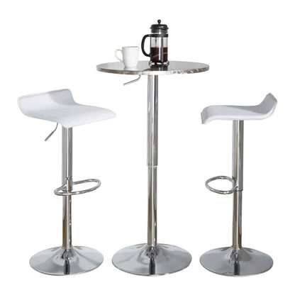 Bistro Round-Ale Contemporary Adjustable Bar Set in Silver and Chrome Metal with White PVC and Oval Footrest by - 3 Piece