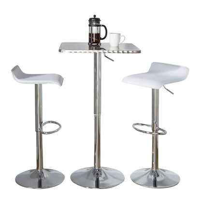 Bistro Square-Ale Contemporary Adjustable Bar Set in Silver and Chrome Metal with White PVC and Oval Footrest by - 3 Piece