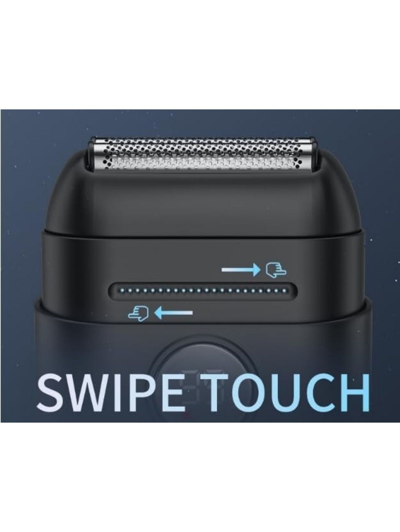 Men’s electric foil shaver with touch controls and charging icons