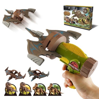 Handheld dinosaur foam airplane launcher with foam target planes and paper targets