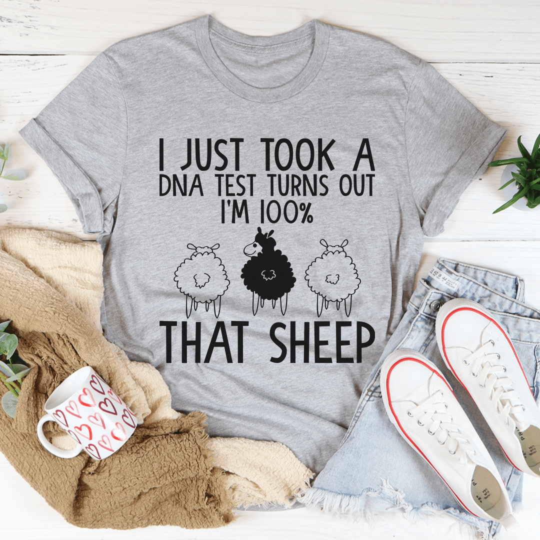 Heather gray crew-neck T-shirt with sheep DNA graphic and quote