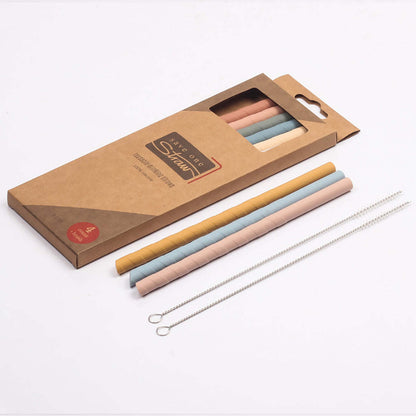 Reusable silicone straw kit with a case, metal brush, and pastel straws