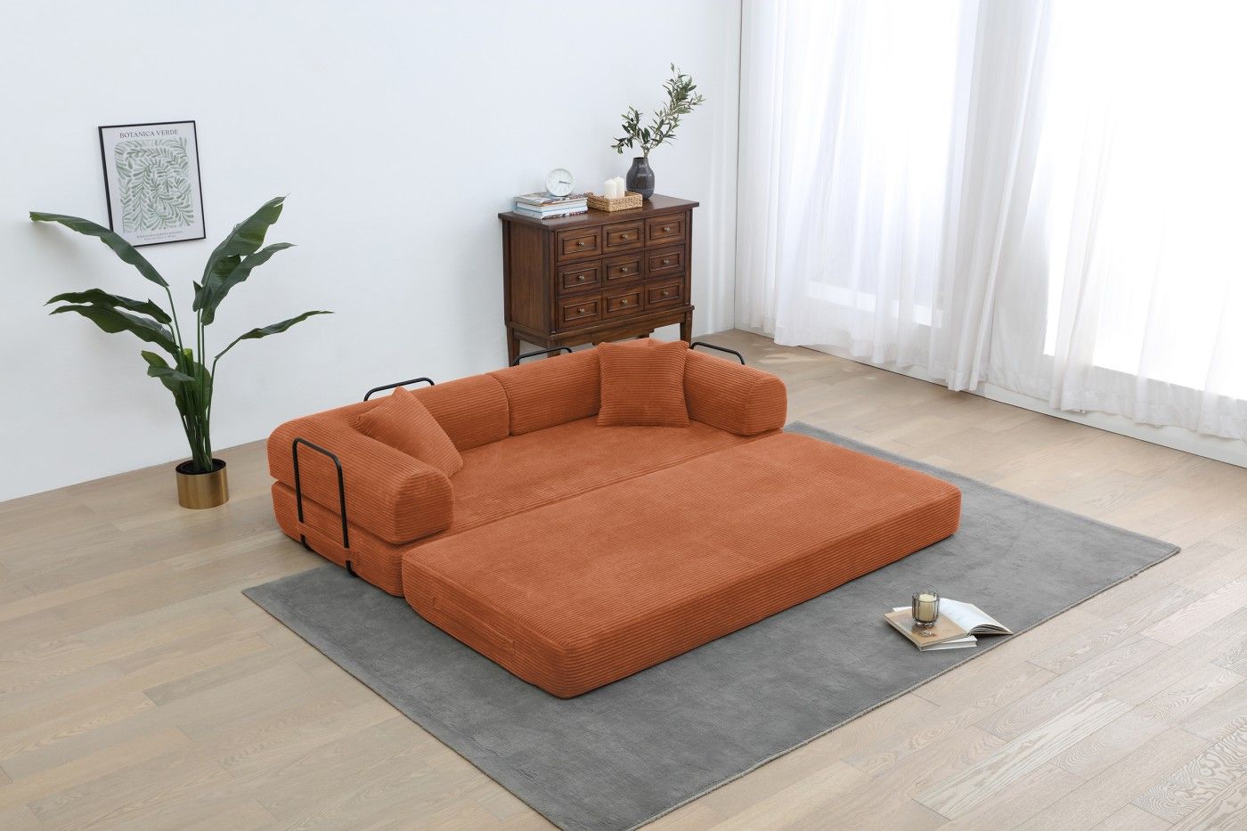 77.9'' Convertible Folding Sofa Bed – 4-in-1 Modular Floor Couch, Corduroy Small Cloud Couch, Compressed Foldable Sleeper Sofa, King Size Futon for Bedroom, Guest Room (Pink)