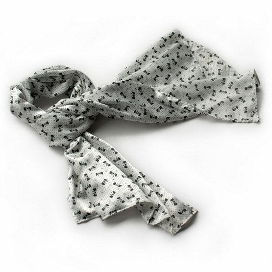 Silk scarf with bowknot, white base with black butterfly pattern