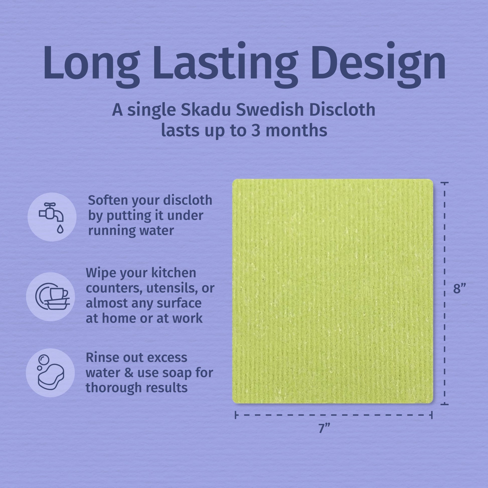 Skadu Swedish dishcloth in bright green with size guide rectangle