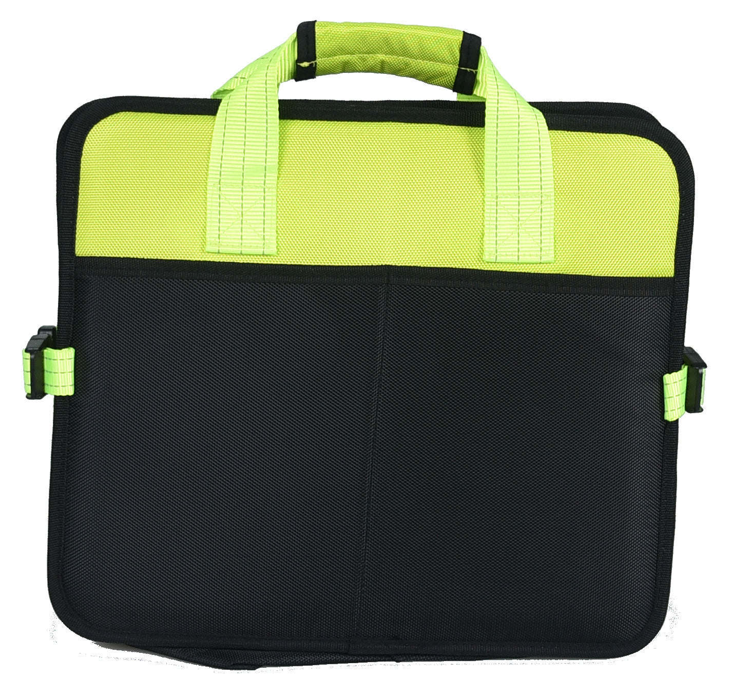 Folding travel pet bed carry case with lime handle and black front panel