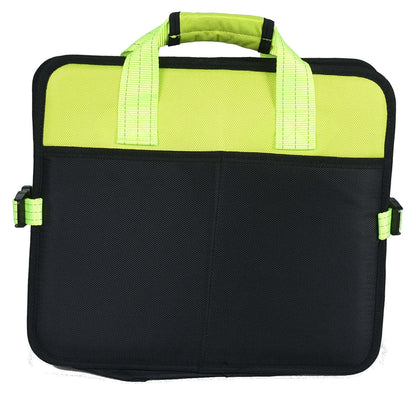 Folding travel pet bed carry case with lime handle and black front panel