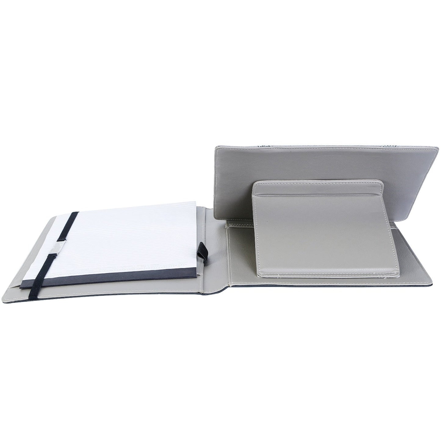 Gray 9.7in tablet organizer case with inner card pocket and notepad compartment, closed
