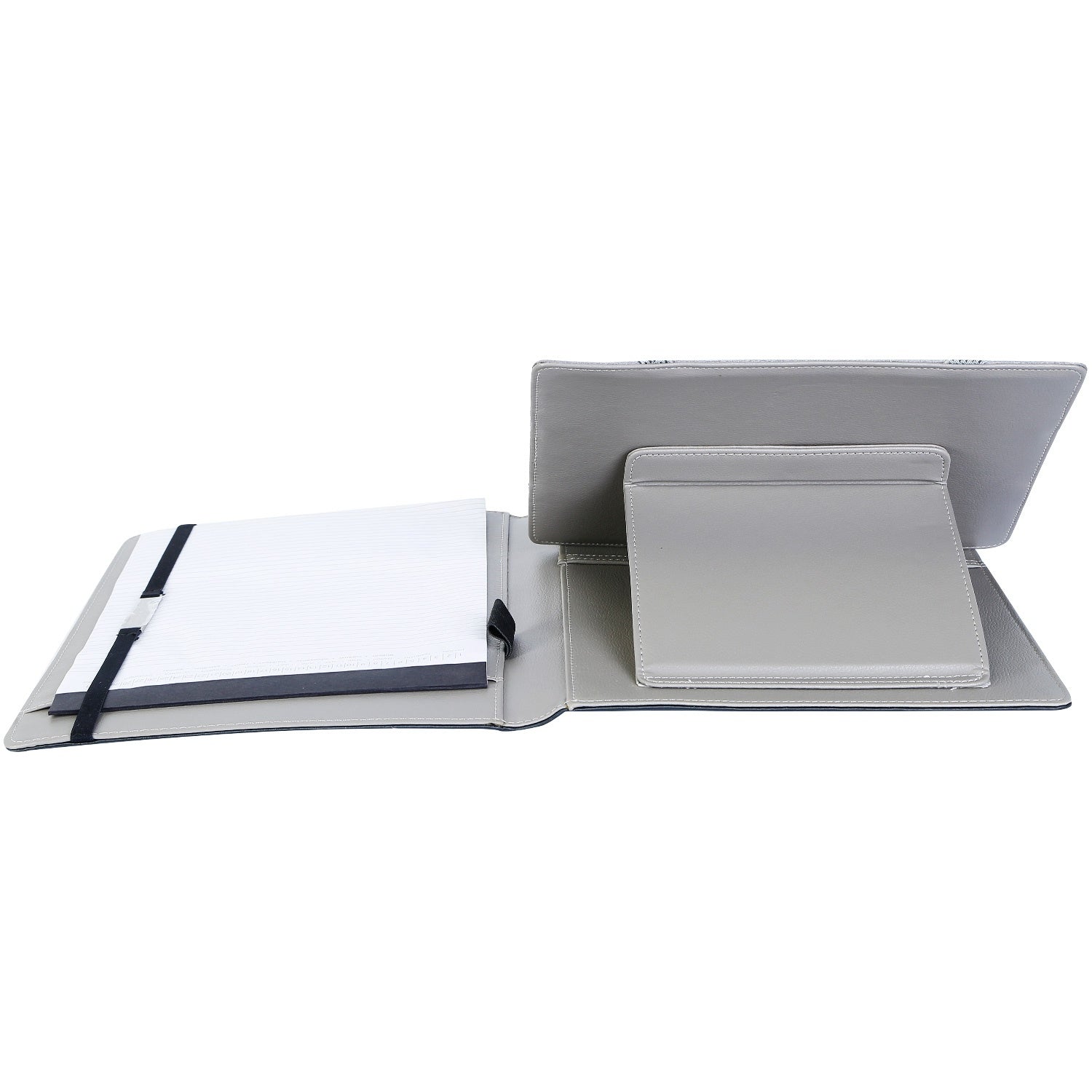 Gray 9.7in tablet organizer case with inner card pocket and notepad compartment, closed