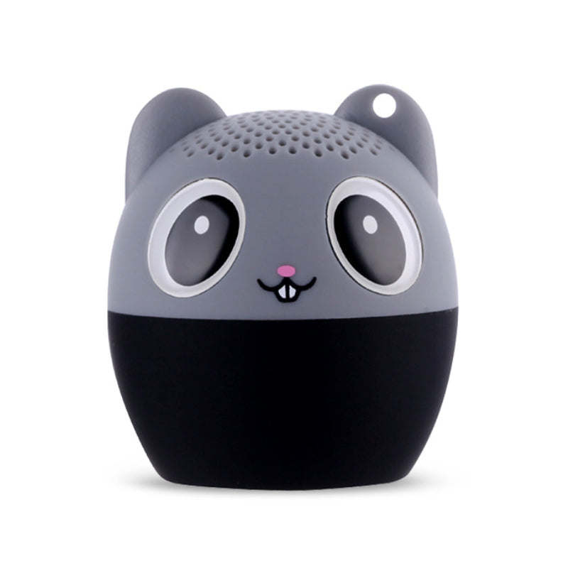 Gray-and-black koala Bluetooth speaker with big round eyes and a pink nose.