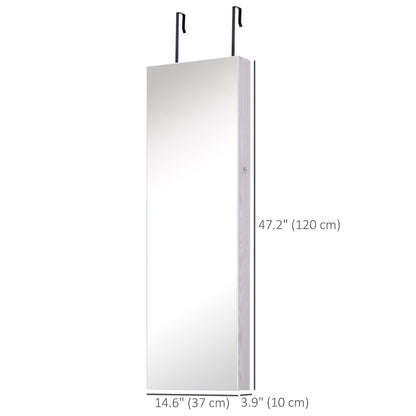 LED Lighted Mirror Jewelry Cabinet Wall Door Mounted Storage Organizer Armoire Wood Grain Gray