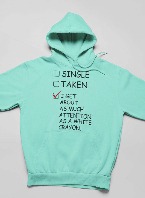 Mint green pullover hoodie with hood, long sleeves, and front graphic text.