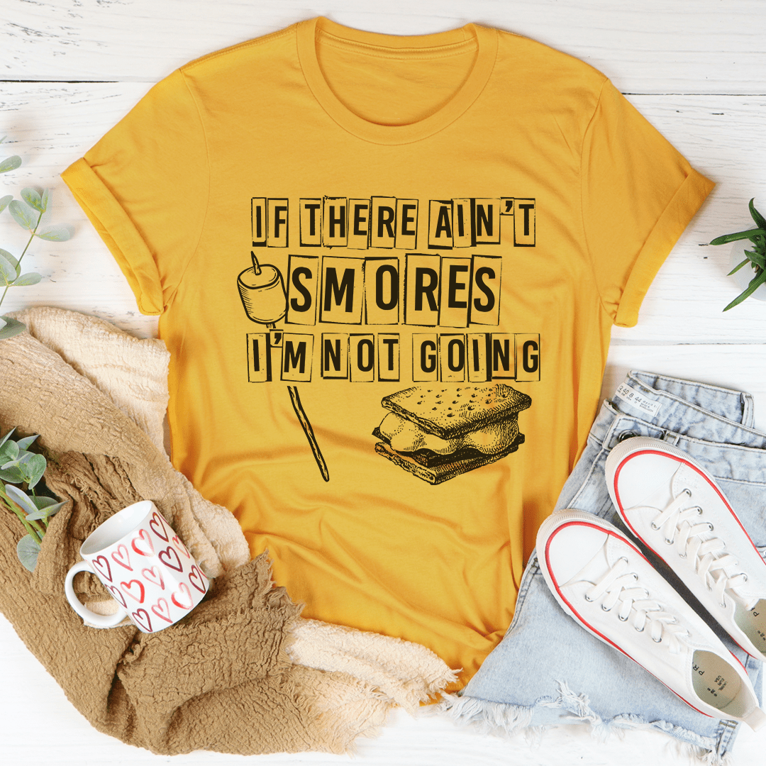 Mustard yellow graphic T-shirt with bold text and marshmallow illustration