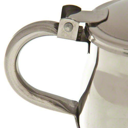 Stainless steel tea pot lid hinge latch with vented insert and loop handle