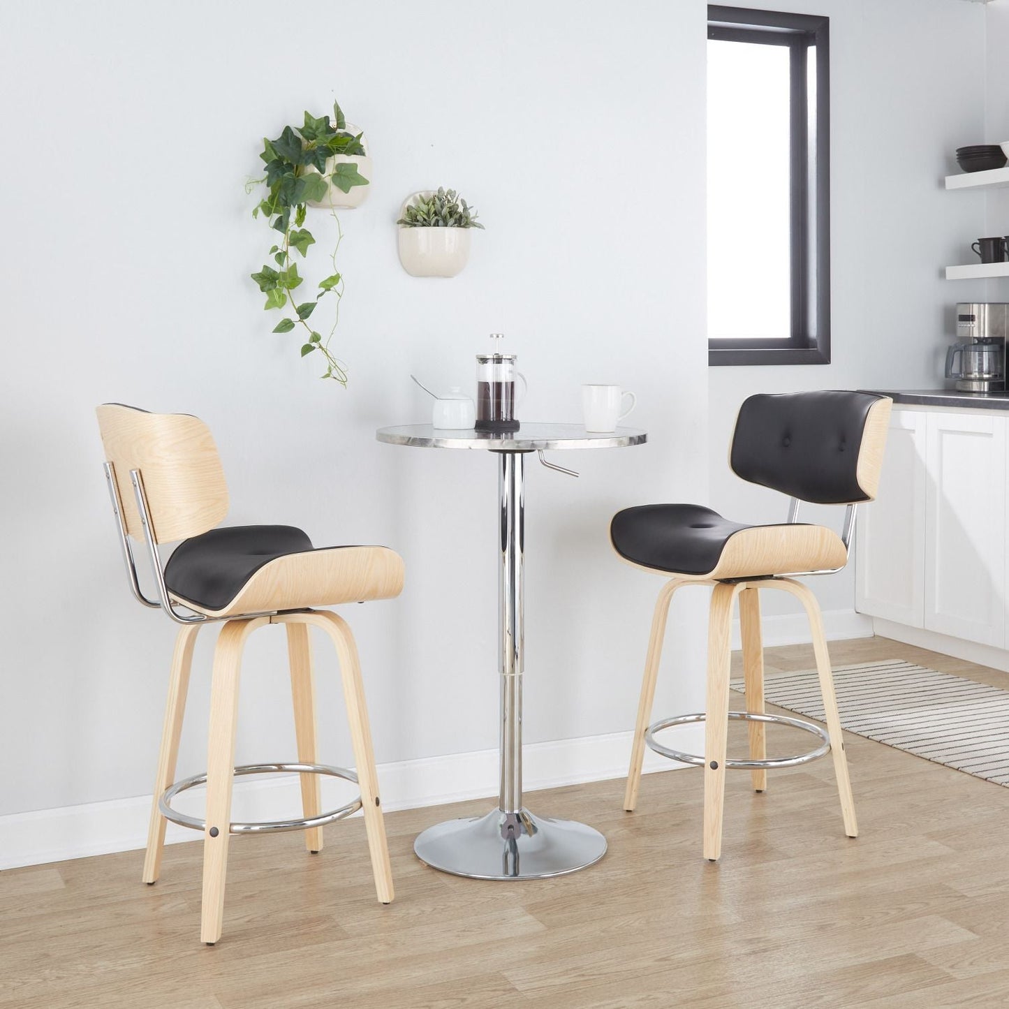 Bistro Contemporary Adjustable Round Bar Table in Silver by