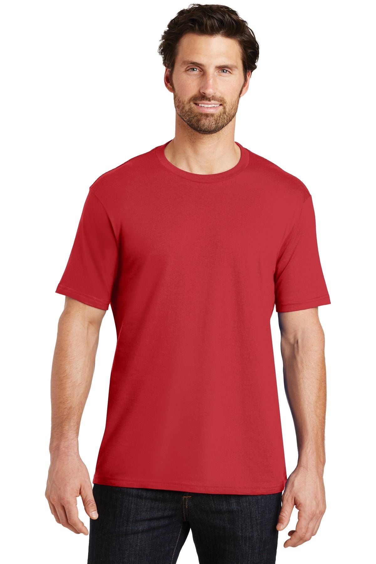 Men's crew neck T-shirt in deep red, short sleeves